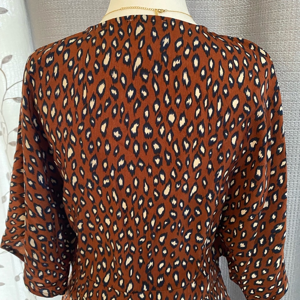 NWT Animal Print Midi Deep V Neck Vacation Beach Women Dress - Picture 7 of 7